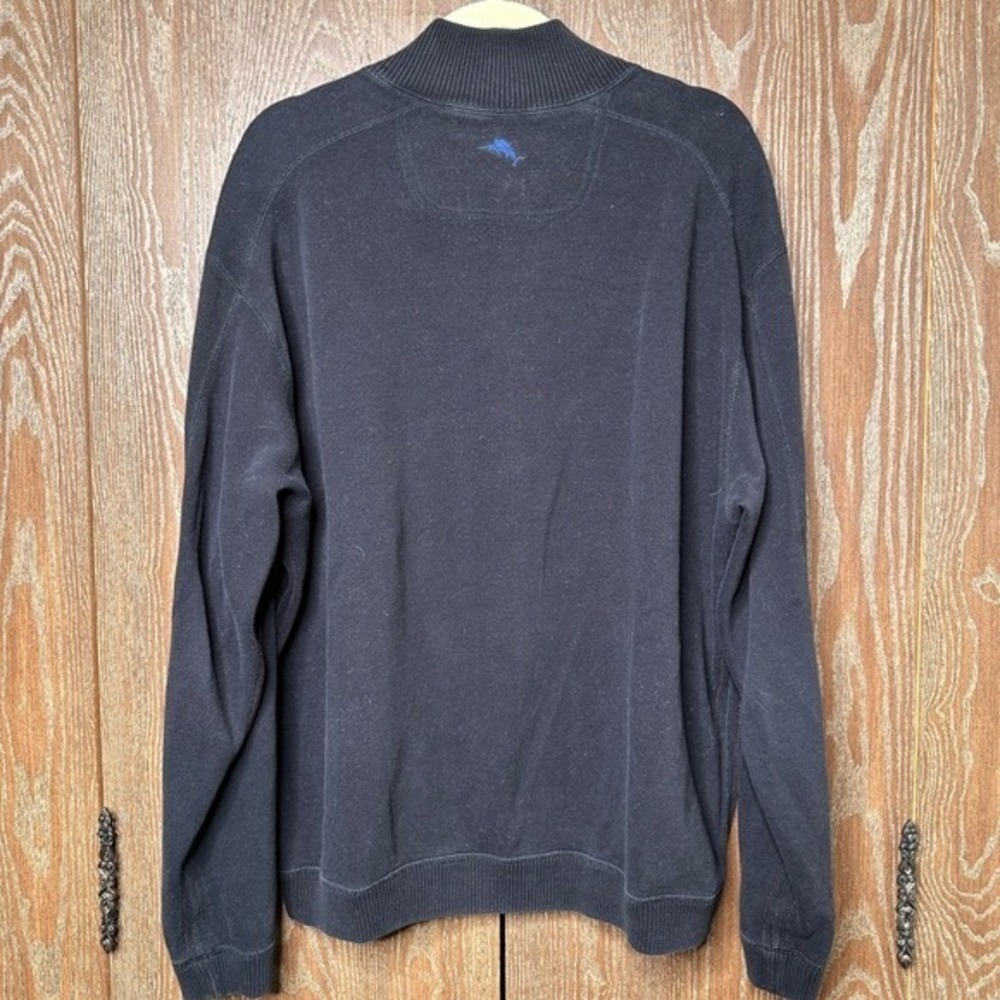Tommy Bahama Reversible Quarter Zip Pullover Sweater Black Blue Marlin Mens - Picture 2 of 11